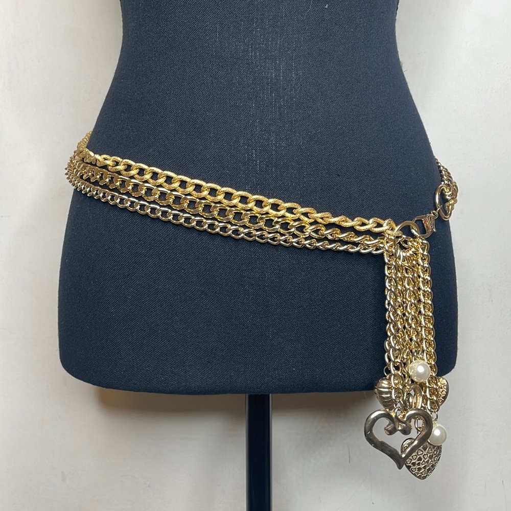 Gold-tone heart chain belt